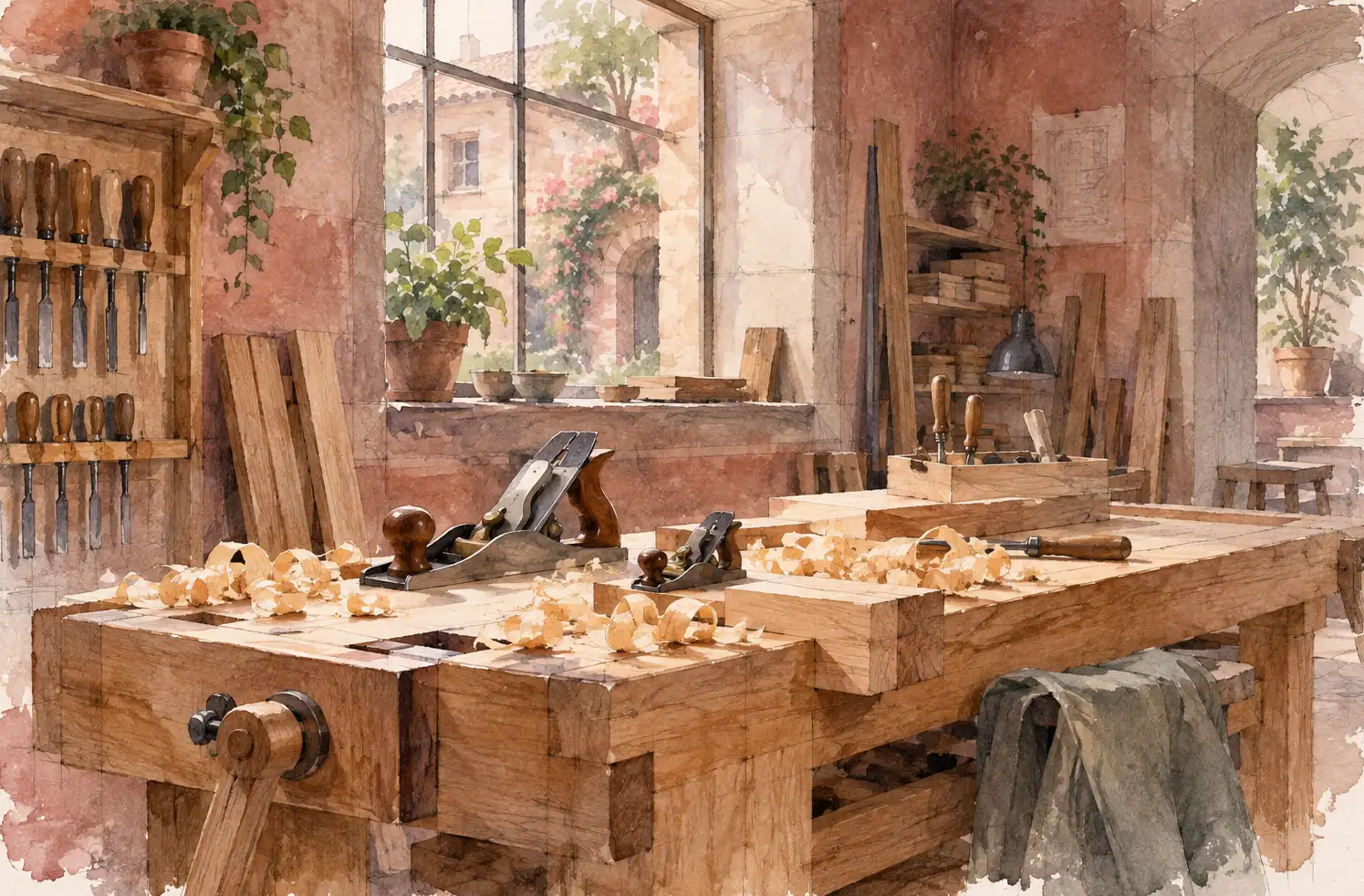 Illustration of woodworking businesses and their working space